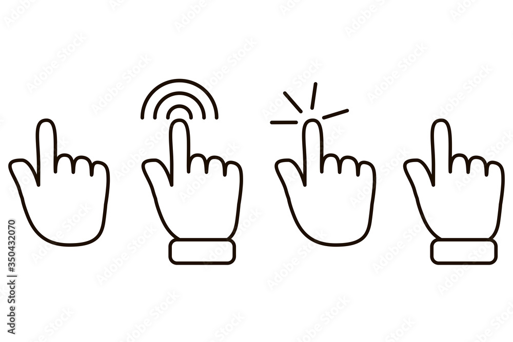 Poster icon click with your finger. vector image, touch here. hand push to the point. stock photo.