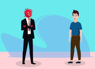 Vector illustration of corona virus as from of a man with a young boy