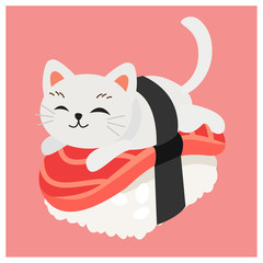 cute kitty cat in sushi,Tuna sushi.