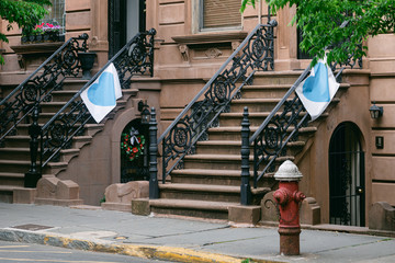 Hoboken, NJ, USA - May 18th 2020 : Sign on a residential building expressing gratitude to front liners and  spreading a message of love, solidarity and community support