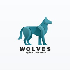 Vector Logo Illustration Wolves Gradient Colorful Style