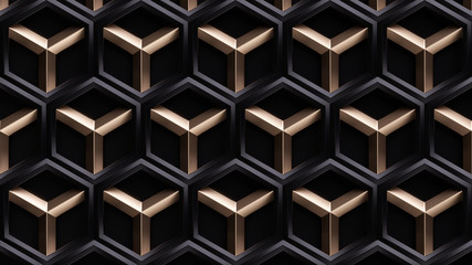 3D abstract black golden illustration to use as background,3d rendering,conceptual image.