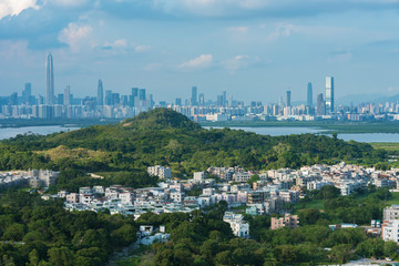 Fototapeta premium Skyline of downtown of Shenzhen city and rural village of Hong Kong city