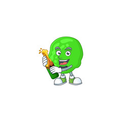 Happy face of sarcina ventriculli cartoon design toast with a bottle of beer