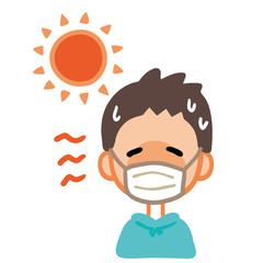 Illustration of a boy wearing a mask and having heat stroke