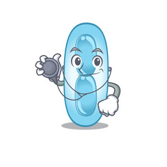 Smiley doctor cartoon character of klebsiella pneumoniae with tools