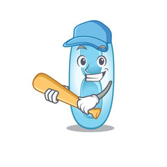 Attractive klebsiella pneumoniae caricature character playing baseball