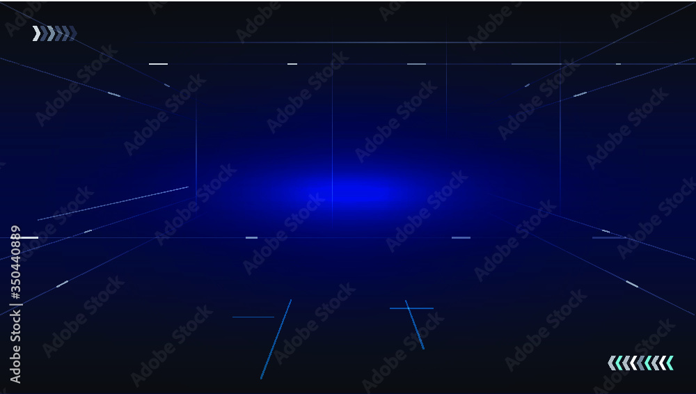 Poster dots, lines and planes form the background of perspective space technology interface.