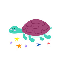 Cute cartoon turtle. Illustration for print on baby clothes, books and cards. Flat vector illustration isolated on white background.