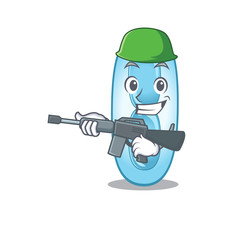 A cartoon picture of Army klebsiella pneumoniae holding machine gun
