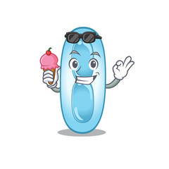 A cartoon drawing of klebsiella pneumoniae holding cone ice cream