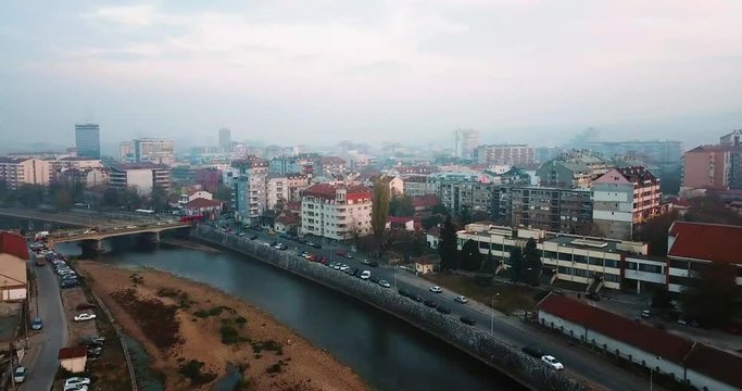 Aerial cityscape of the city of Nis fortress and downtown in Serbia