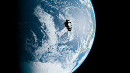 Satellite Orbiting Earth above Clouds near Antarctica in Space - NASA Satellite ICESat-2 Craft - 3D Rendering, Satellite model from NASA 3D Resources  © Darryl