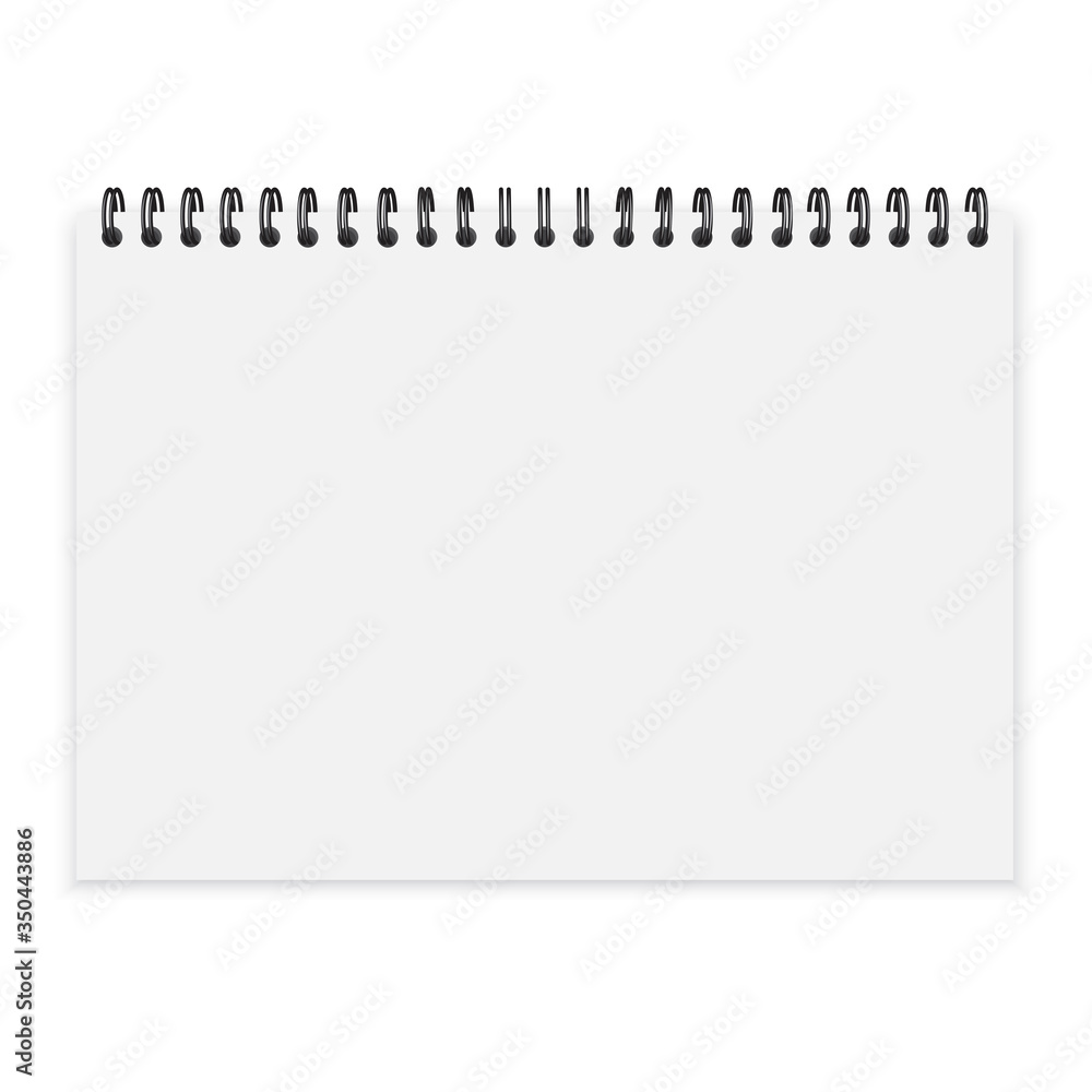 Poster notepad on a black spiral. blank notebook in binding. vector image. stock photo.