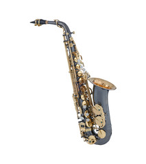 Naklejka premium Black Gold Alto Saxophone, Woodwind Music Instrument Isolated on White background