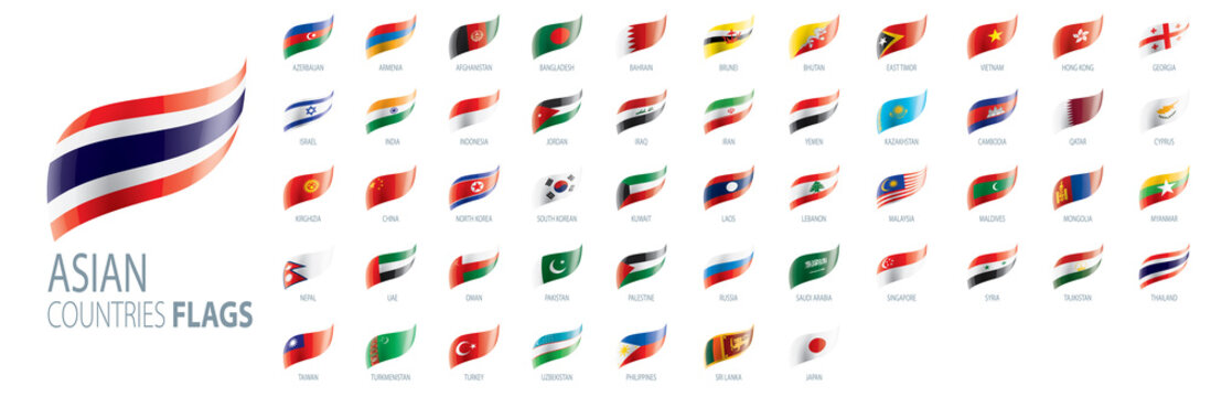 National flags of Asian countries. Vector illustrations
