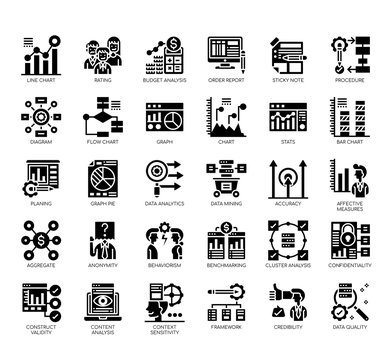 Set of research and analysis thin line and pixel perfect icons for any web and app project.