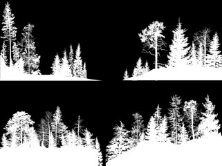 four groups of trees set isolated on black