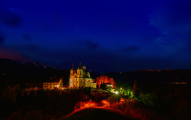 the church on the hill at the beginning of the night