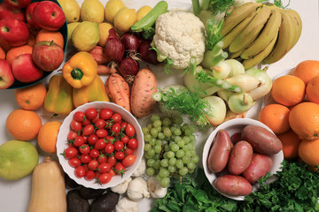 Obraz na płótnie Canvas Fruits and Vegetables. Healthy organic food concept.