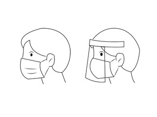 Man in face mask icon. People in medical face protection mask. icon of people wearing protective surgical mask.