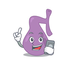 Gall bladder caricature character speaking with friends on phone