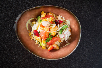 vegan poke with grilled berries and fruits
