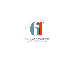 61 years anniversary or birthday celebration design template Vector.
