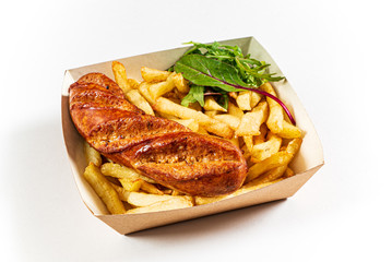 grilled sausage with french fries