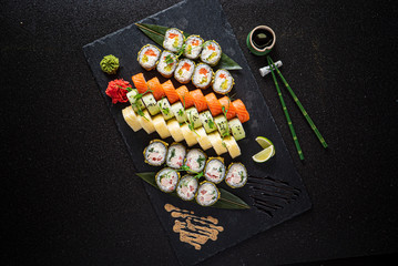 sushi set on the black background