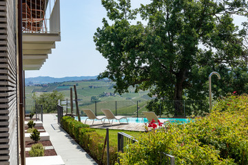 Vineyards of Barolo and Alba Langhe Piedmont Italy during spring season.