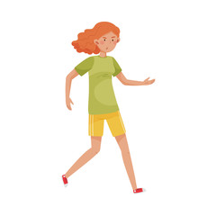 Fototapeta na wymiar Young Woman in Sportive Wear Running to Reduce Stress Vector Illustration