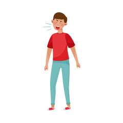 Fototapeta premium Young Man Shouting Out Loud Sitting to Reduce Stress Vector Illustration