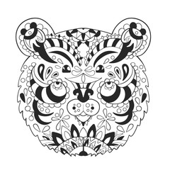Bear head on a white background. Print. Zen doodles. Vector illustration