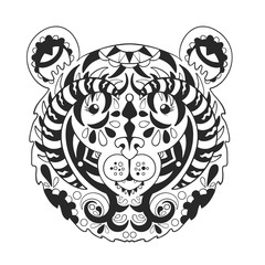 Bear head on a white background. Print. Zen doodles. Vector illustration