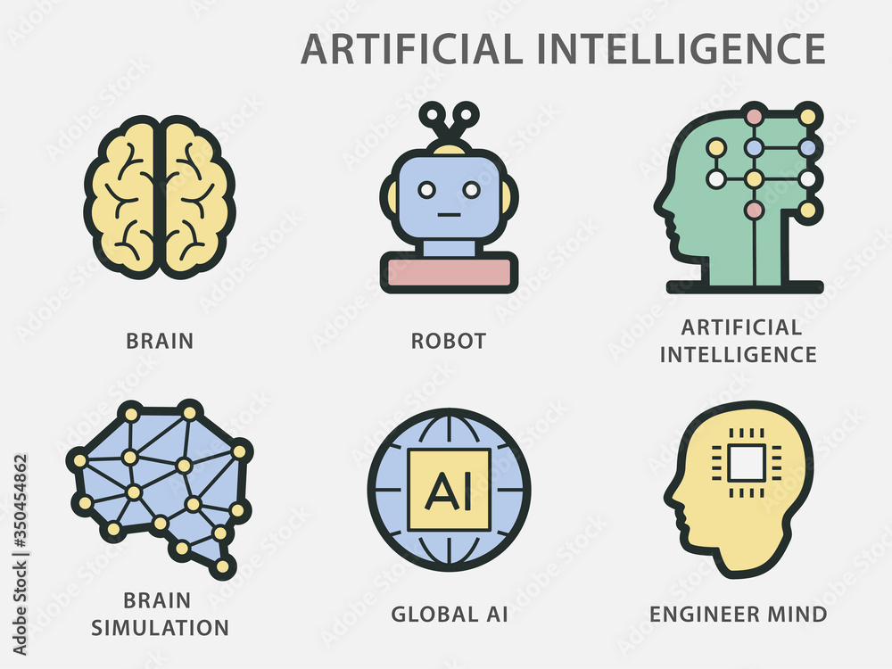 Poster artificial intelligence icons for graphic and web design.