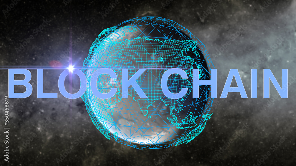 Poster 3d blockchain cityscape ,concept city network,earth image provided by nasa.elements of this image fu