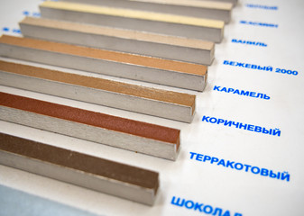 Grout samples for tiles in different colors