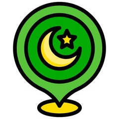 Star and crescent pin icon, ramadan festival related vector