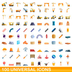 100 universal icons set. Cartoon illustration of 100 universal icons vector set isolated on white background