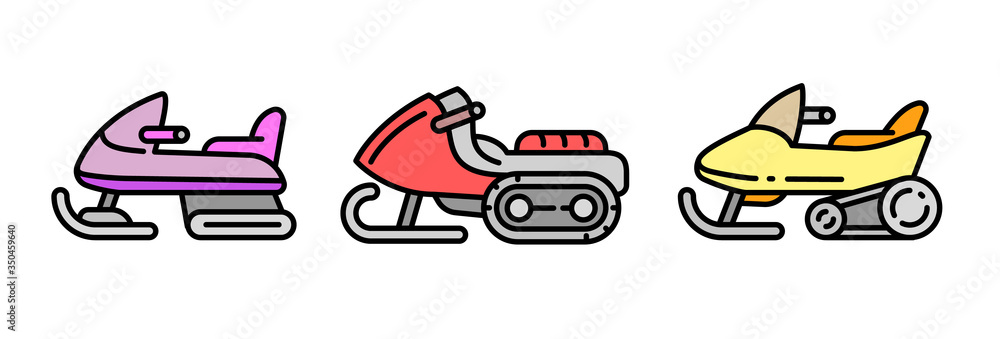 Poster snowmobile icons set. outline set of snowmobile vector icons for web design isolated on white backgr