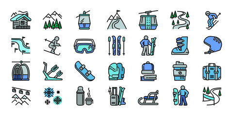 Ski resort icons set. Outline set of ski resort vector icons for web design isolated on white background