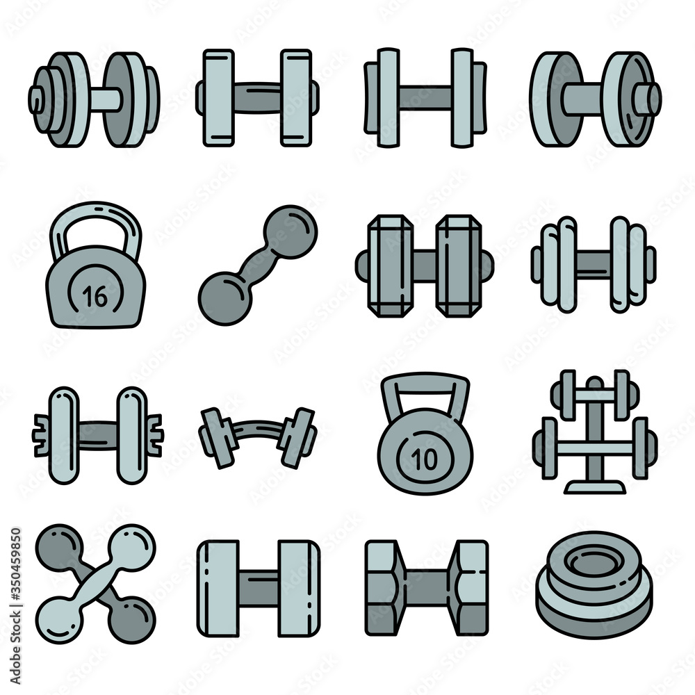 Poster dumbell icons set. outline set of dumbell vector icons for web design isolated on white background