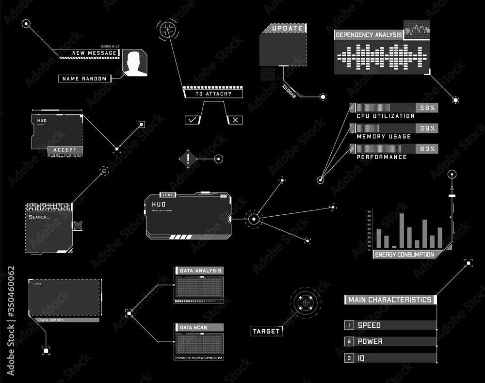 Fototapete HUD callout UI design elements. Futuristic callout titles. Layout elements for sci-fi design, web, cyber events, video content, information call box. 
