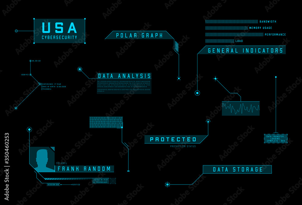 Poster hud callout ui design elements. futuristic blue callout titles. layout elements for sci-fi design, w