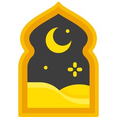 Desert view from mosque window icon, ramadan festival related vector