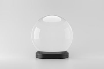 Empty snow globe on white background with magic sphere concept. Realistic snow globe template for design. 3D rendering.