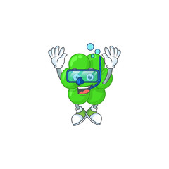 cartoon drawing concept of staphylococcus aureus wearing cool Diving glasses ready to swim