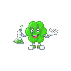 Staphylococcus aureus smart Professor Cartoon character holding glass tube on the lab