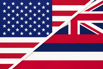 USA and Hawaii island national flag. Relationship between two american countries.